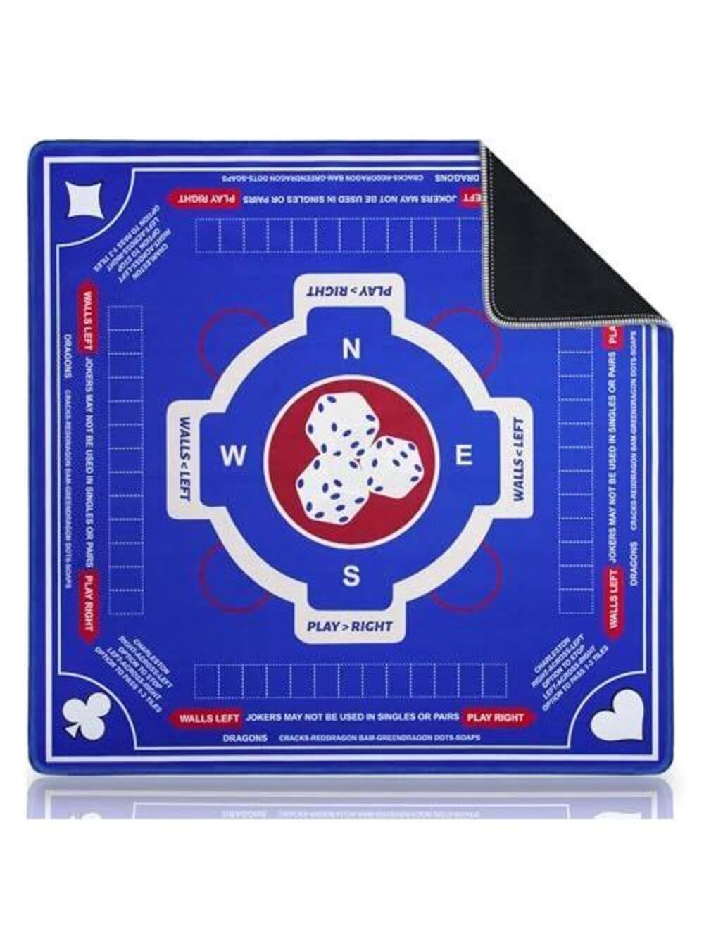 American Mahjong Mat with Rules, Neoprene Table Cover, Blue, 31.5"x31.5"